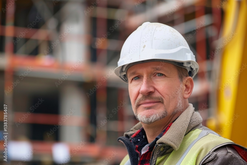 Portrait of a middle aged Caucasian male engineer on construction site Portrait of a middle aged Caucasian male engineer on construction site