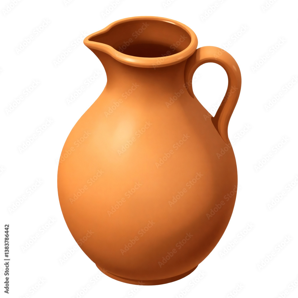 A brown pottery pitcher with a handle, for holding water or drinks A brown pottery pitcher with a handle, for holding water or drinks