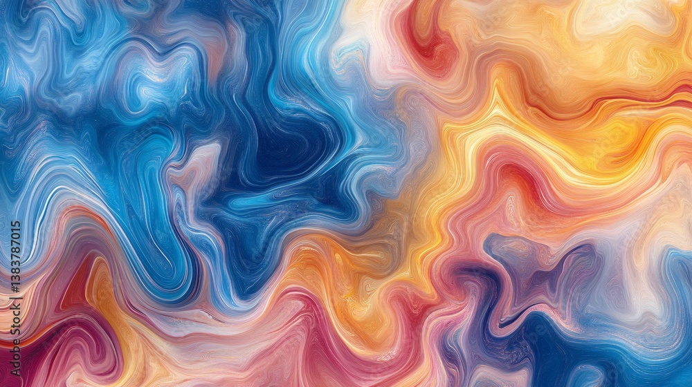 Colorful swirling abstract painting showing waves and smooth textures Colorful swirling abstract painting showing waves and smooth textures