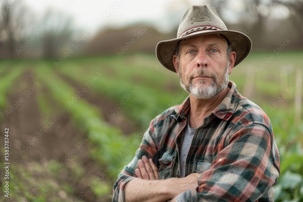Fototapeta premium Portrait of a middle aged Caucasian male farmer in the field