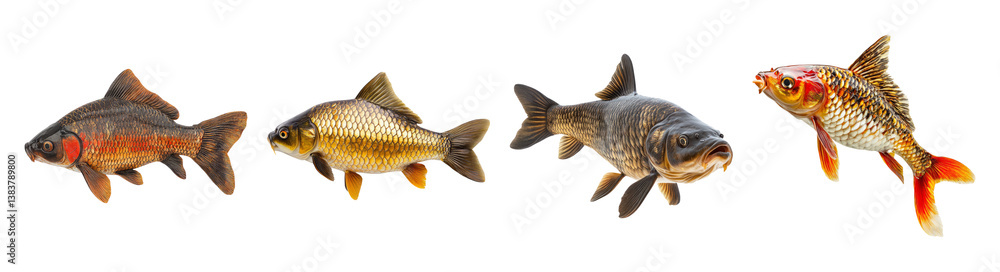Colorful Variety of Different Freshwater Fish Swimming Together, Isolated on Transparent Background Colorful Variety of Different Freshwater Fish Swimming Together, Isolated on Transparent Background