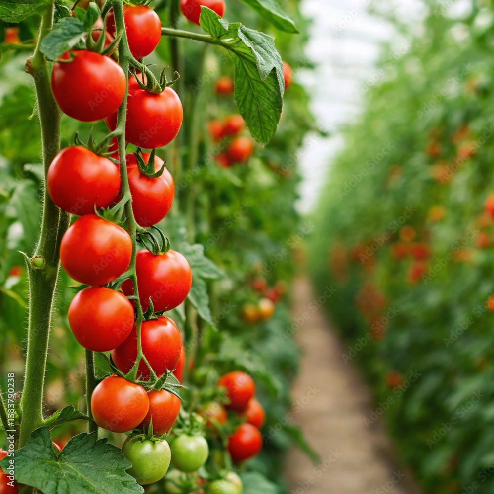 Tomatoes growing in a greenhouse. Tomatoes growing in a greenhouse.