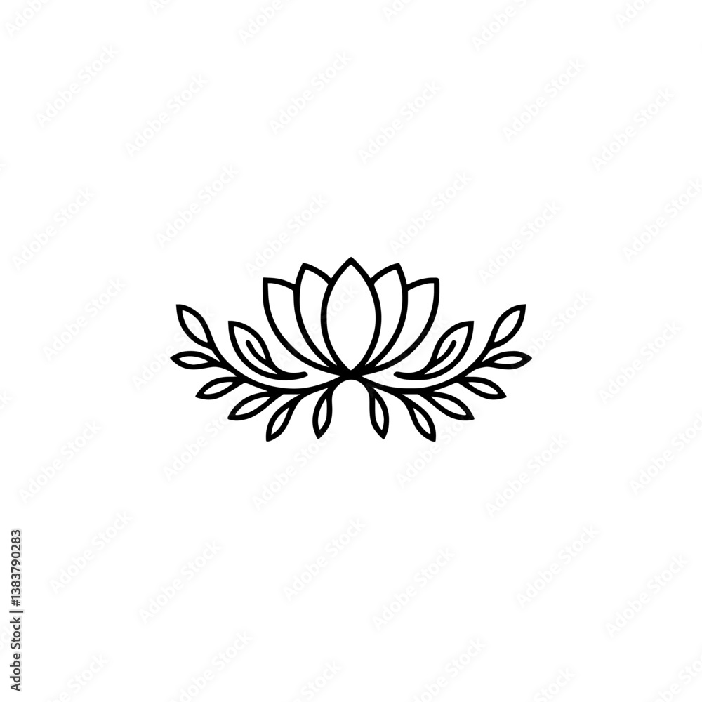Fototapeta premium Elegant Lotus Flower Line Art Emblem on Cream Background