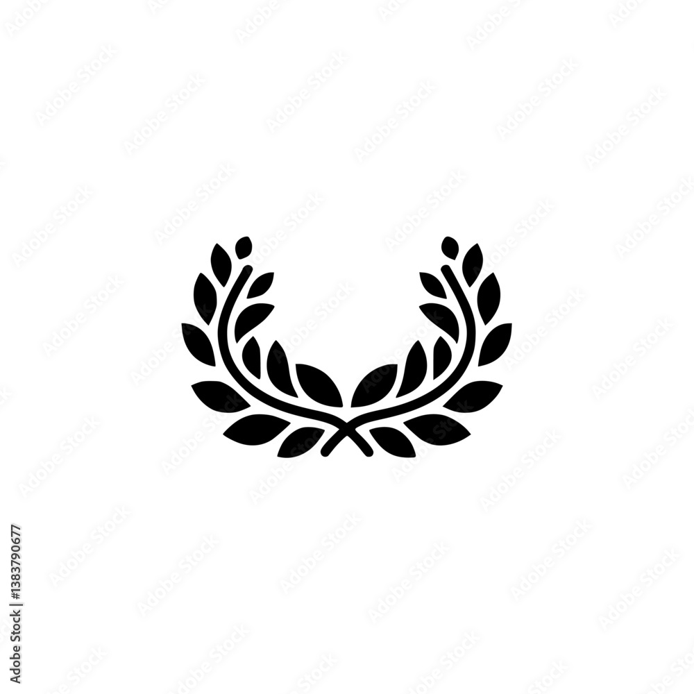 Obraz premium Black Laurel Wreath Icon on White: Minimalist Victory Concept