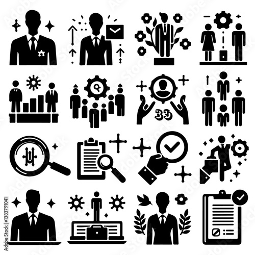 Business people icon set with stick figure silhouettes for office and teamwork concepts