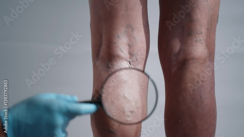 Doctor Inspecting Varicose Veins with Magnifying Glass