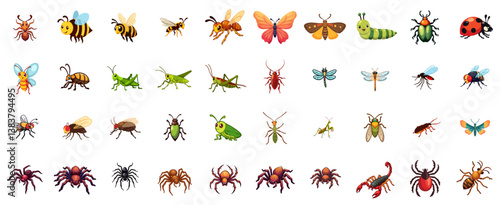 collection of colorful cartoon insects and bugs in flat vector style for nature and biology concepts	