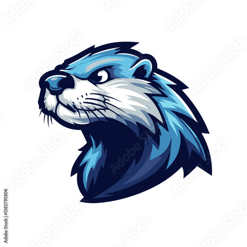 Creative esports vector logo featuring a head profile of a blue sea otter