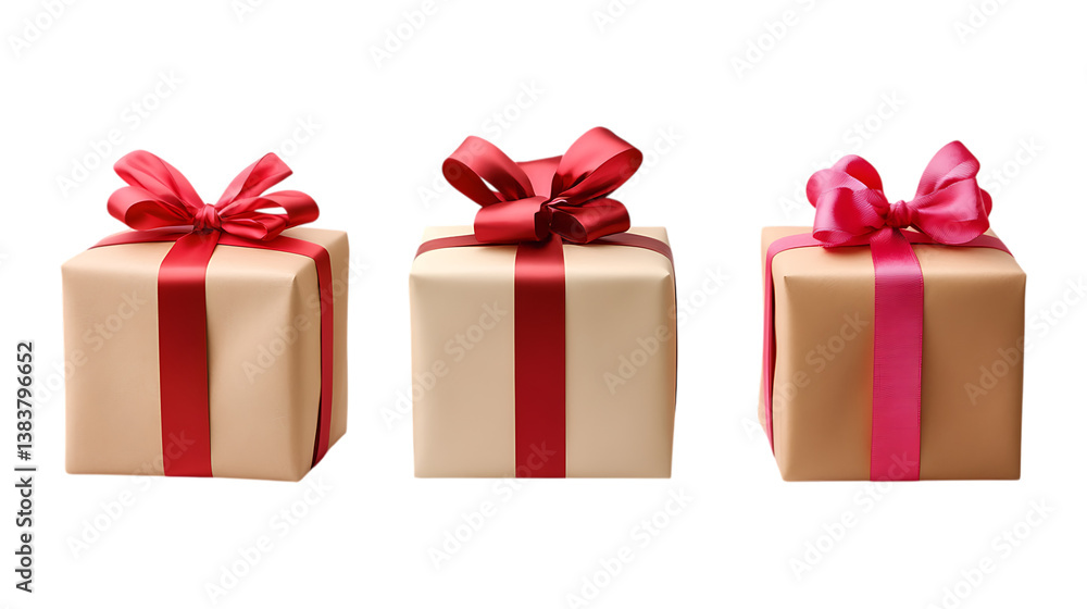 Fototapeta premium Pack of Gift-Wrapped Boxes set Against Transparent Background for Celebration, Festive Decor, or Holiday Branding