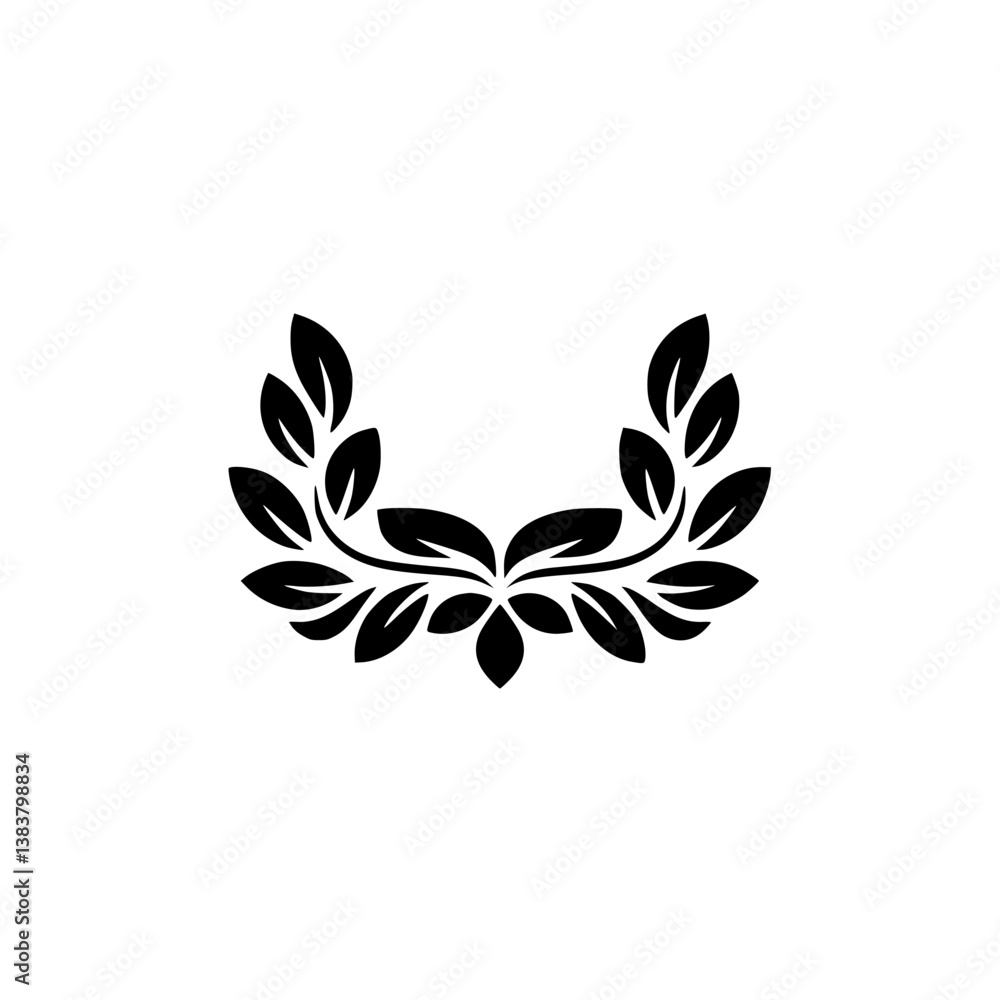Elegant Black Leaf Laurel Wreath Design on White Background Elegant Black Leaf Laurel Wreath Design on White Background