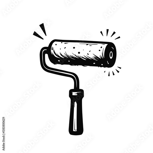 Paint roller illustration with dynamic lines and minimalist style  
