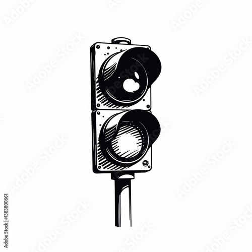 Vintage Traffic Light Illustration in Black and White Style  