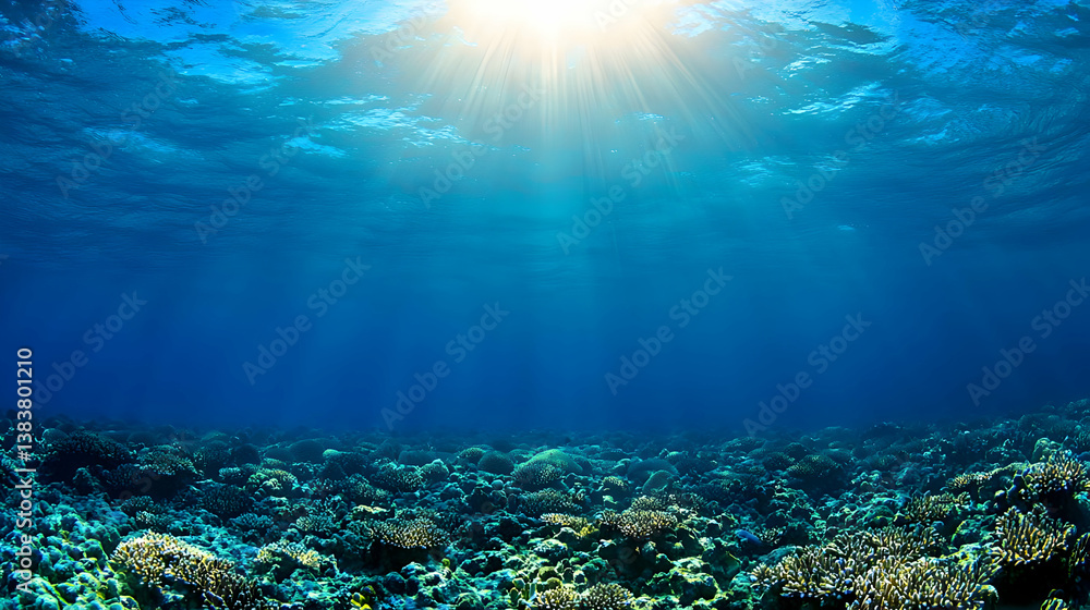 Fototapeta premium Sunlight Illuminating Underwater Coral Reef