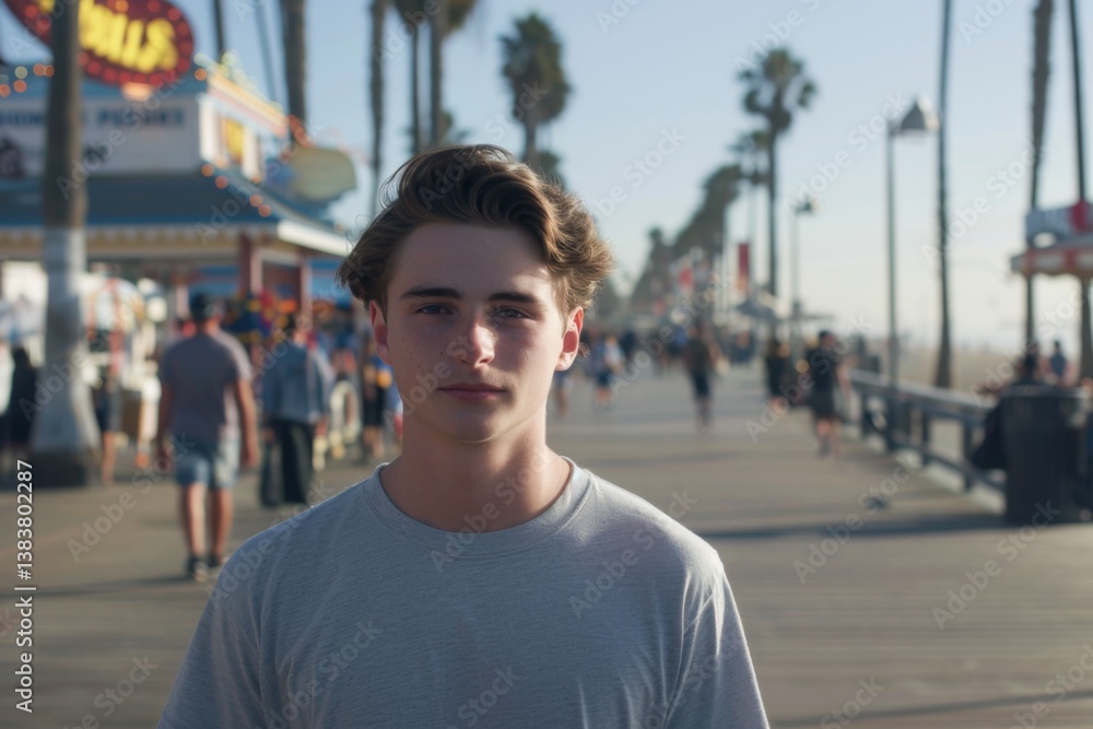 Portrait of a young Caucasian man on the boardwalk in Los Angeles Portrait of a young Caucasian man on the boardwalk in Los Angeles