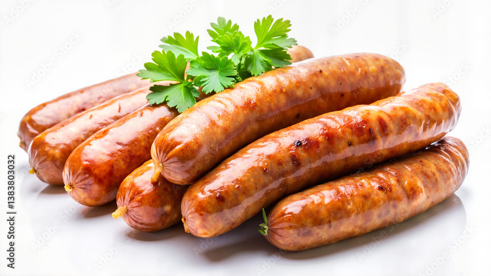 Raw sausages with parsley on white background Raw sausages with parsley on white background