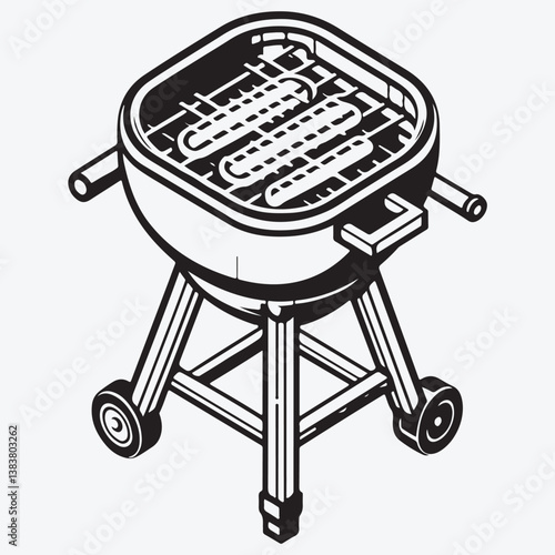 Barbecue and grill related symbols flat line icon. Outline sign for mobile concept and web design, store stock illustration