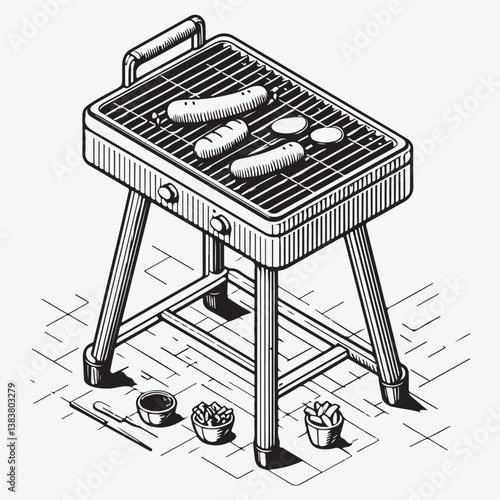 Barbecue and grill related symbols flat line icon. Outline sign for mobile concept and web design, store stock illustration