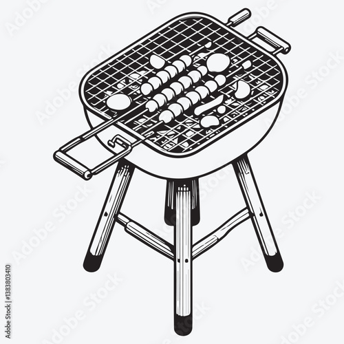 Barbecue and grill related symbols flat line icon. Outline sign for mobile concept and web design, store stock illustration