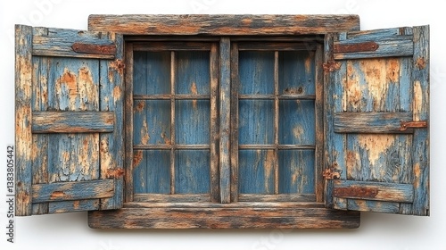 Wallpaper Mural Rustic Weathered Blue Window with Open Shutters Vintage Architectural Detail Old Wood Torontodigital.ca