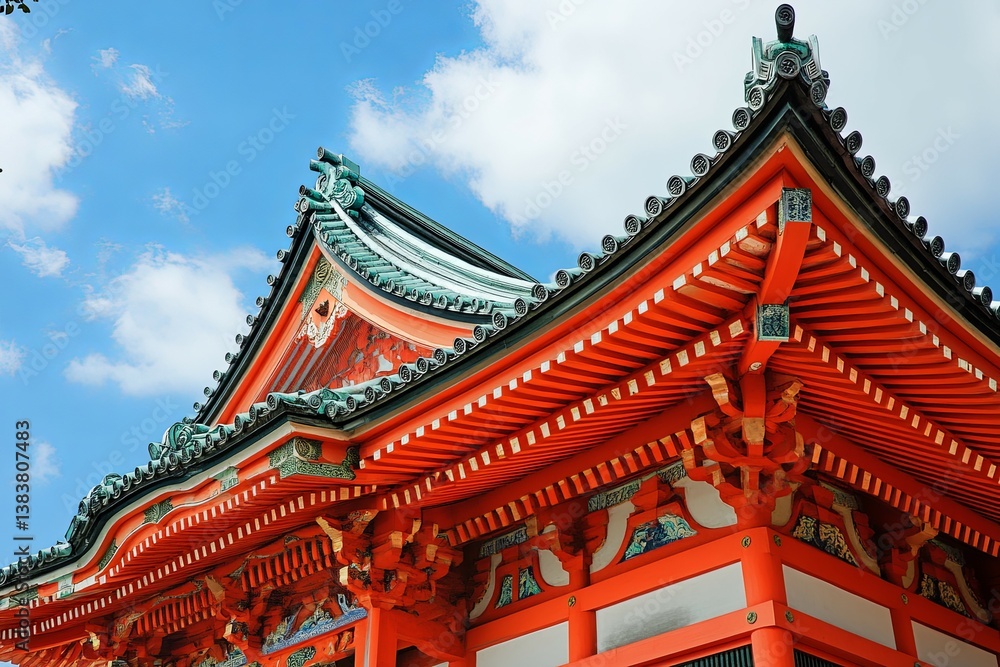 A Vibrant View Captures a Traditional Temple Structure in Detail A Vibrant View Captures a Traditional Temple Structure in Detail