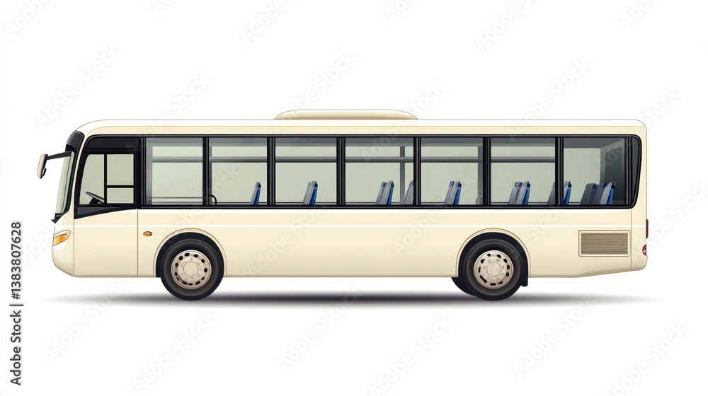 Cream-Colored City Bus, Detailed Side Profile Illustration Cream-Colored City Bus, Detailed Side Profile Illustration