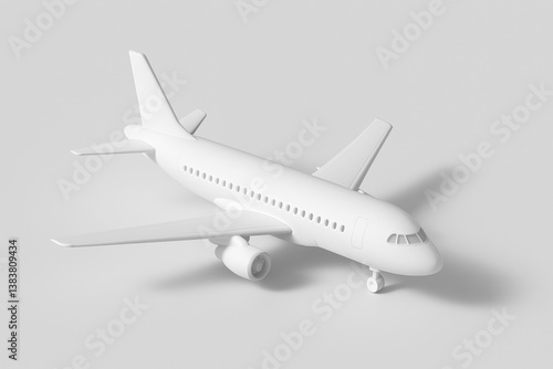 White Airplane: A sleek, white airplane, poised for flight. A symbol of travel, freedom and exploration.