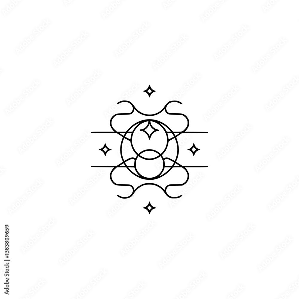 Obraz premium Minimalist Celestial Symbol, Line Art Logo on Light Gray Background