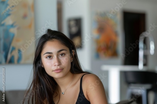Portrait of a young hispanic woman in a modern home Free Download Portrait of a young hispanic woman in a modern home - GFXLoad