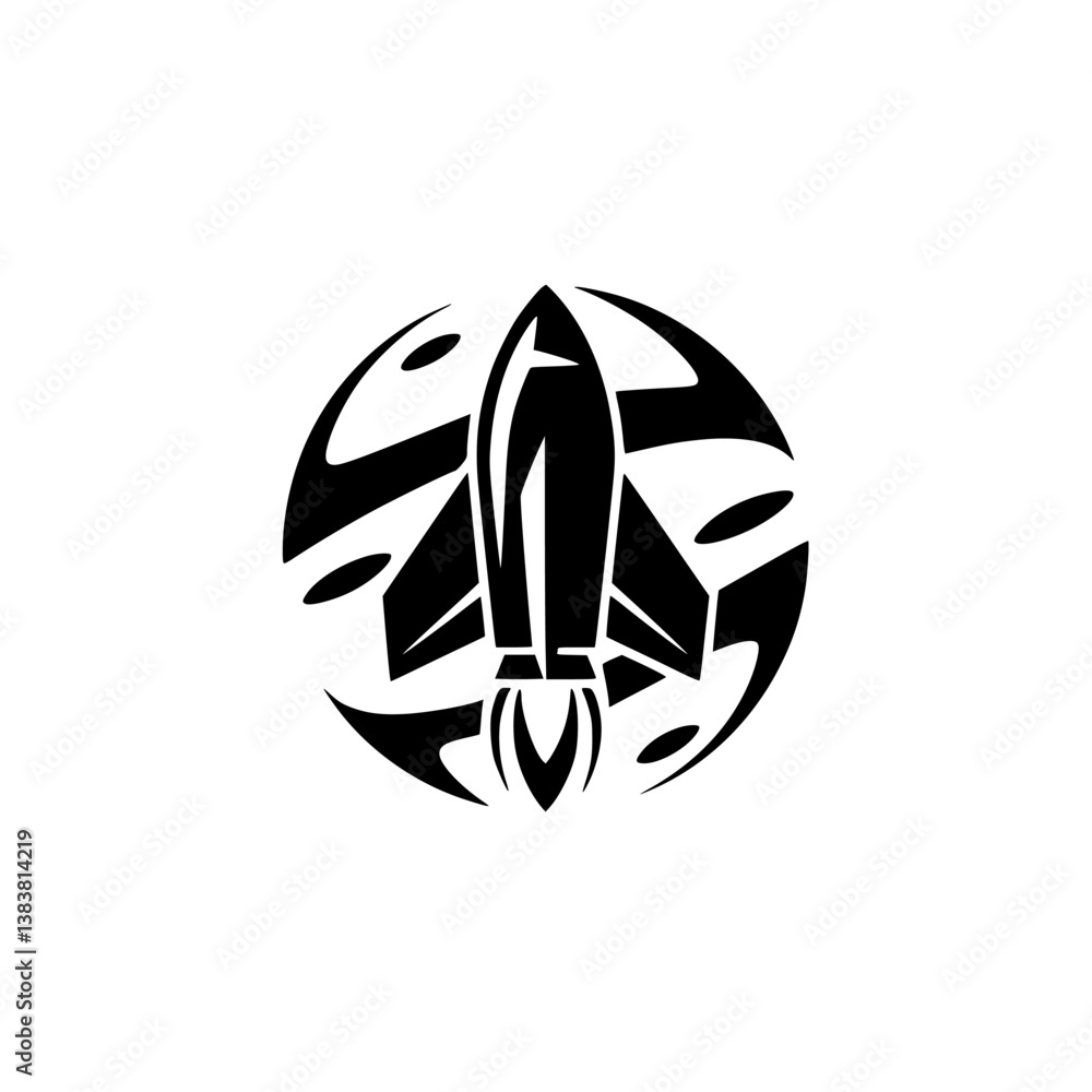 Fototapeta premium Black & White Rocketship Logo Design, Circle Frame