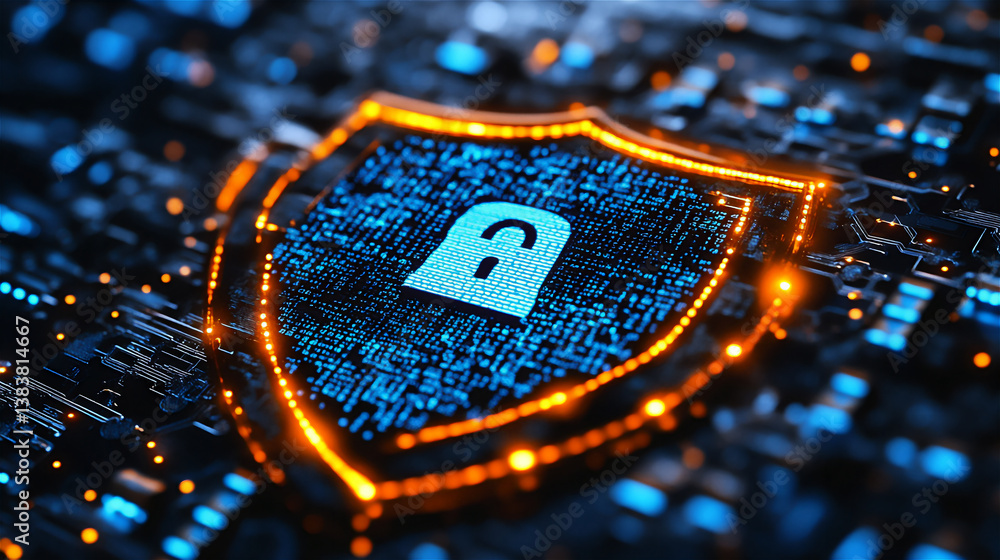 Fototapeta premium Futuristic Cyber Security Shield Protection Digital Technology 49