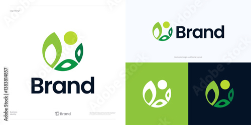 Circle human with leaf logo icon design vector illustration element editable, Creative modern symbol leaves people for herbalife, herbal Medicine, nature green and other brand identity business.