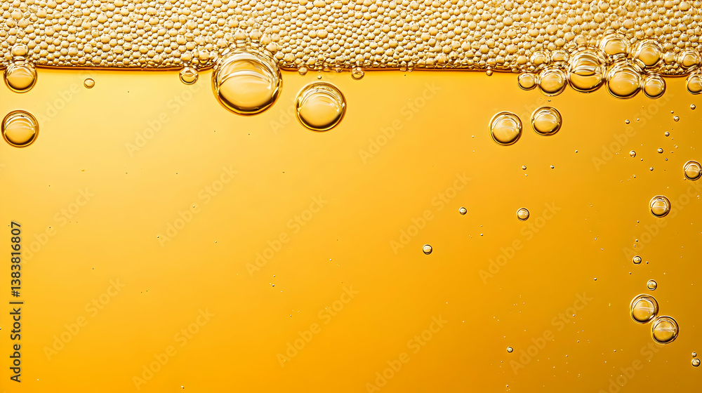 Close Up View Of Sparkling Golden Liquid With Bubbles