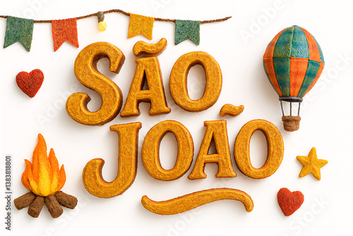 Elementos de São João com tipografia e ícones festivos