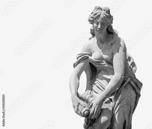 Obraz na płótnie The goddess of love and beauty in Greek mythology, Aphrodite (Venus in Roman mythology) Fragment of ancient stone statue isolated on white background. Copy space. w salonie