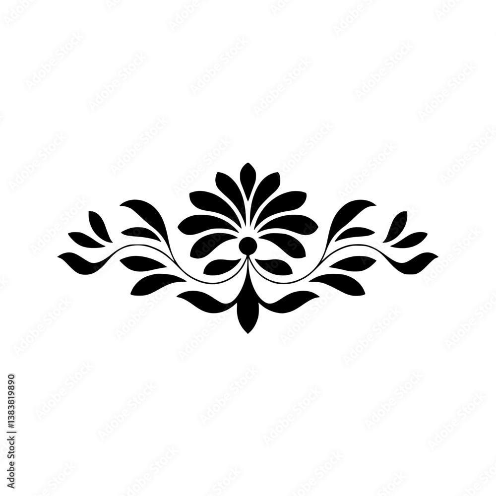 Obraz premium Elegant Floral Motif, Black Silhouette, White Background