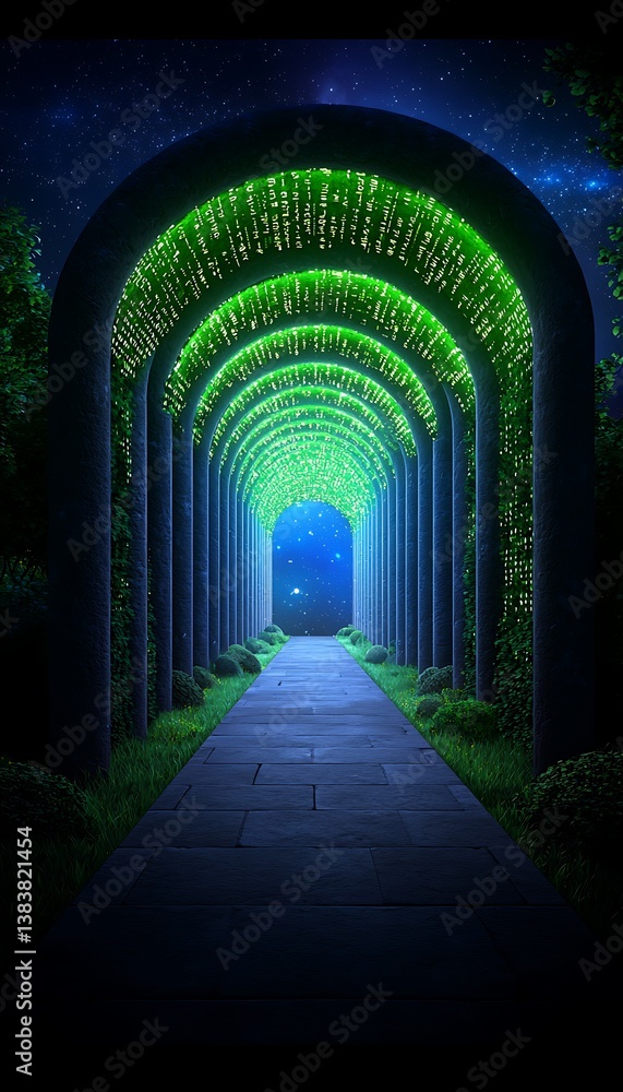 Fototapeta premium Luminous Garden Archway at Night.