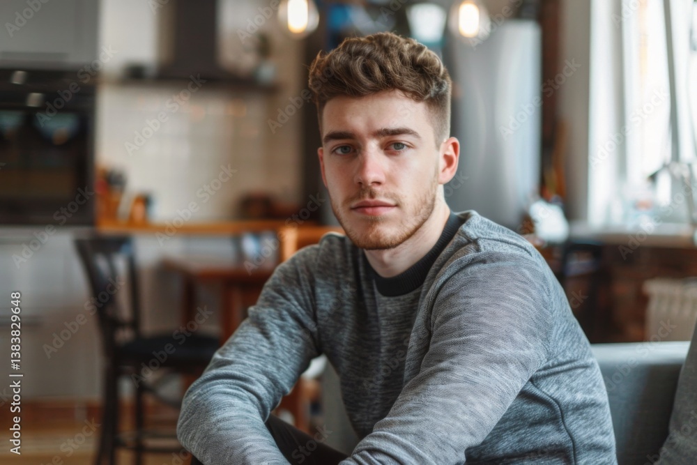 Fototapeta premium Portrait of a young Caucasian man in a modern home