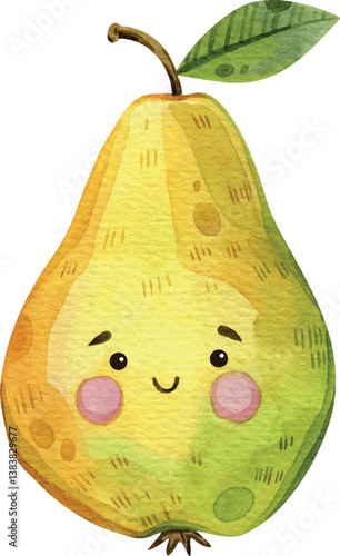 Watercolor hand painting element. Yellow pear, fruit, nature, plant. Illustration isolated on white background. Use it for cards, invitations and scrapbooking.