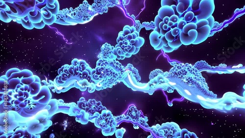 Abstract glowing clouds in vibrant blue and purple colors  