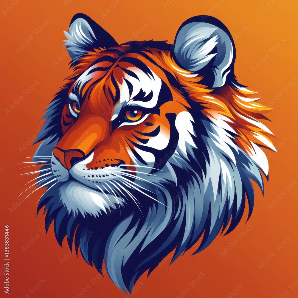 Vibrant tiger illustration showcasing striking details and colors against a warm orange background Vibrant tiger illustration showcasing striking details and colors against a warm orange background