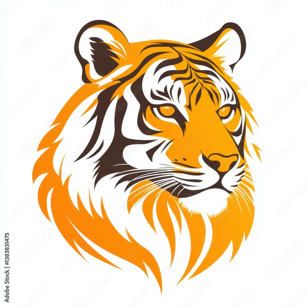 Tiger head illustration featuring vibrant colors and detailed design showcasing the majestic animal's features Tiger head illustration featuring vibrant colors and detailed design showcasing the majestic animal's features