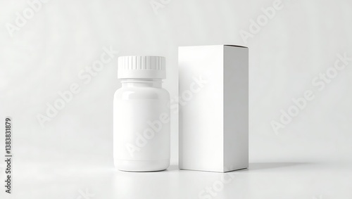 Realistic Pill Bottle and White Box Mockup – Clean Pharmaceutical Packaging Design for Branding and Product Presentation
