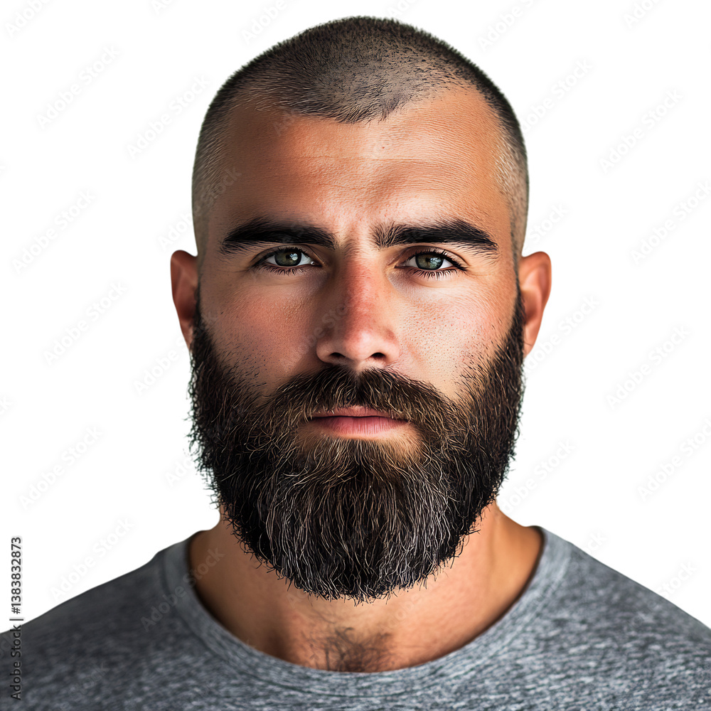 Fototapeta premium A Man with a Clean Shaven Head and Bold Beard Isolated on Transparent Background