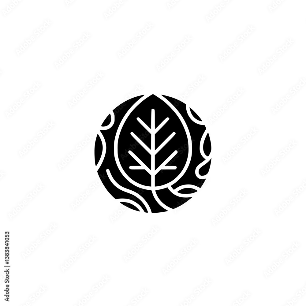 Minimalist Black Leaf in Circle Logo Design Minimalist Black Leaf in Circle Logo Design