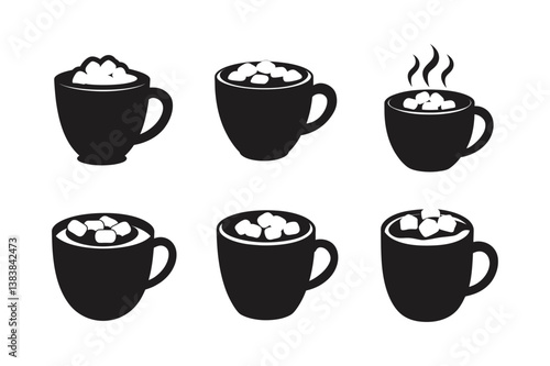 hot cocoa marshmallows vector art silhouette