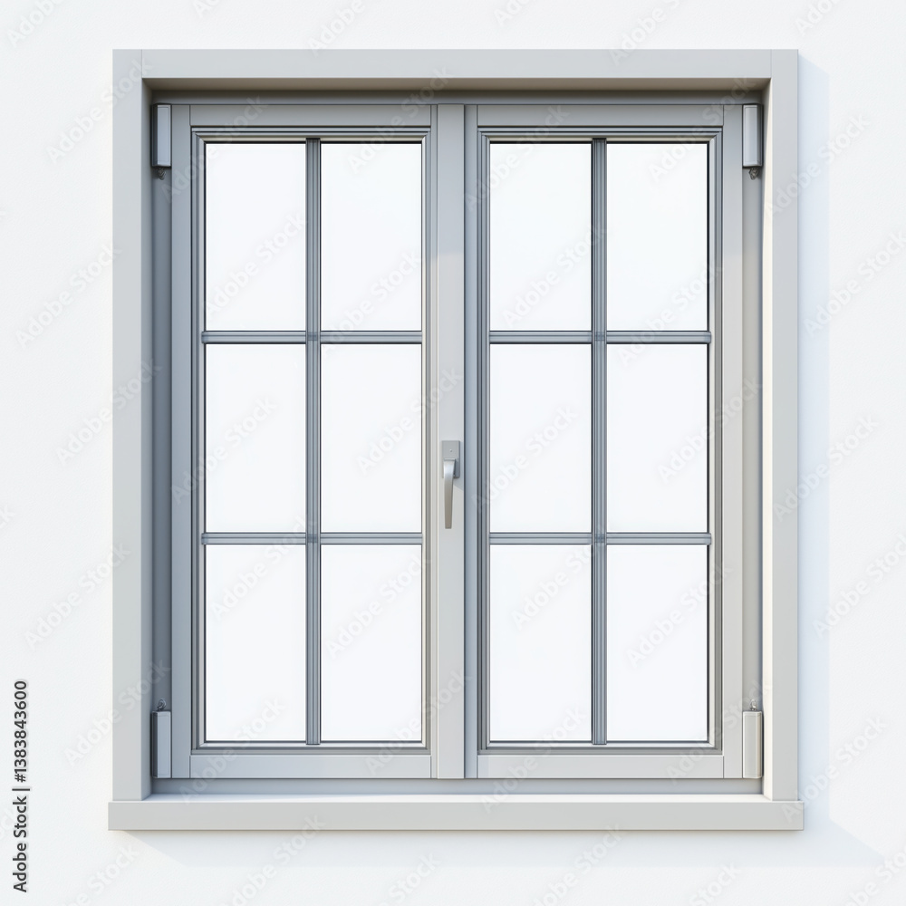 Closed modern pvc window on white wall letting natural light in Closed modern pvc window on white wall letting natural light in