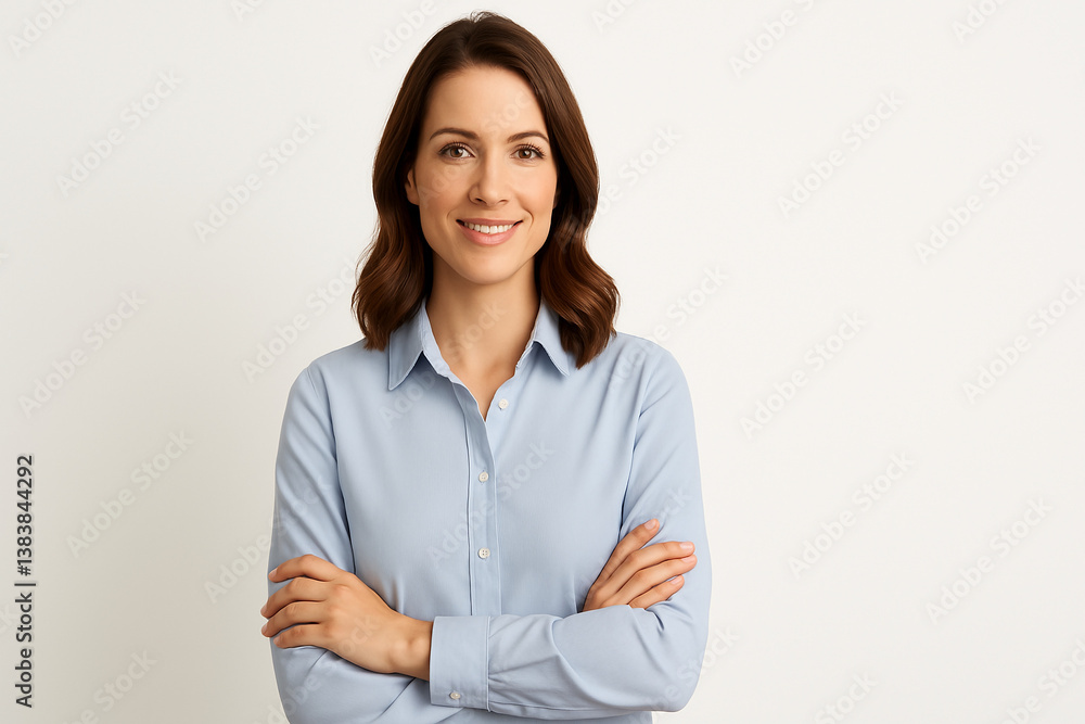 Woman smiling with arms crossed on a white background Woman smiling with arms crossed on a white background
