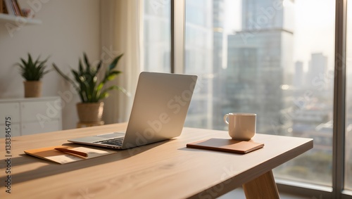 Wallpaper Mural  Laptop in a Minimalist Office AI Torontodigital.ca