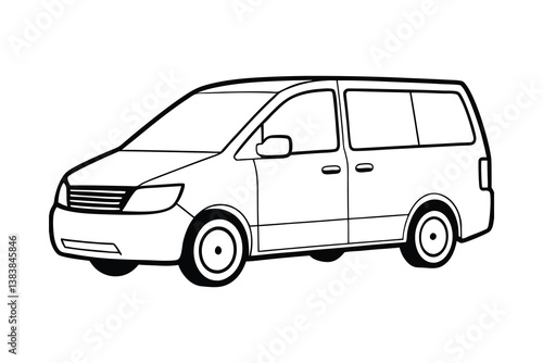 A clip art of Minivan outline illustration on white background