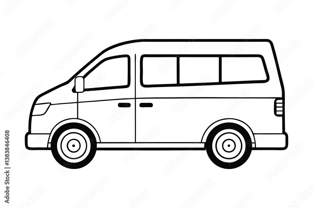 A clip art of Minivan outline illustration on white background A clip art of Minivan outline illustration on white background
